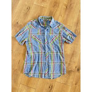 SALT VALLEY WESTERN L Pearl snap short sleeved 100% cotton button up shirt top